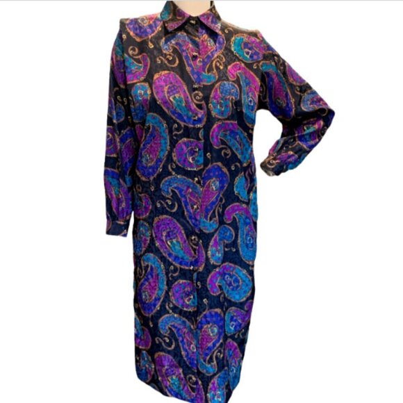 VTG Schrader Petite Sz 6 Shirt Dress Pockets Paisley & Equestrian Print #20B - Picture 2 of 9